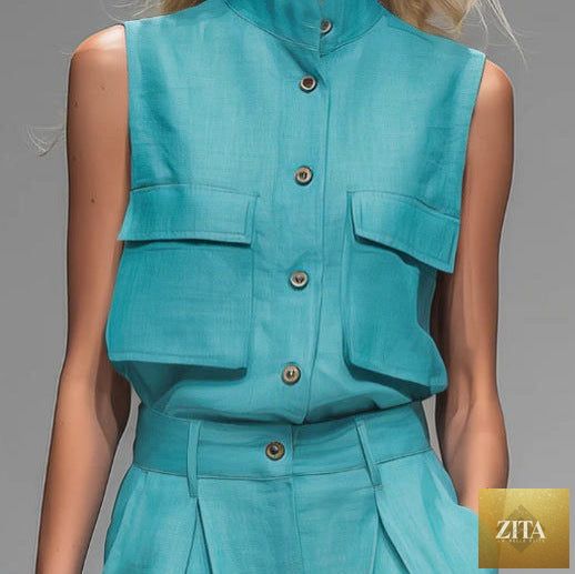 Women’s sleeveless vest and wide-leg pants casualwear set by Zita La Belle Elite, featuring stylish, comfortable fabric and modern fit.