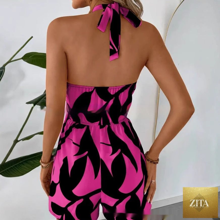 Women's elastic-neckline lace-up sexy jumpsuit by Zita La Belle Elite, casualwear with fitted design and stylish details.