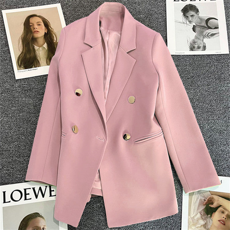 Women's solid-color long-sleeve blazer with metallic zipper detail, casualwear by FitiqueFit, shown with front view.