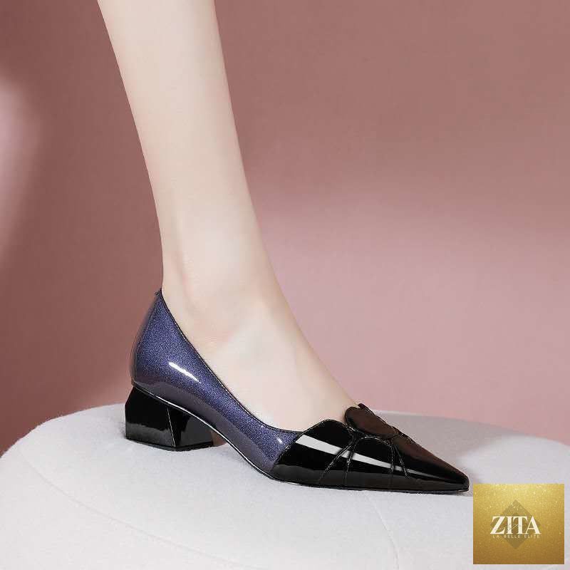 Red thick heel soft leather women's shoes with a sexy design, featuring stylish heels perfect for elegant women’s footwear.