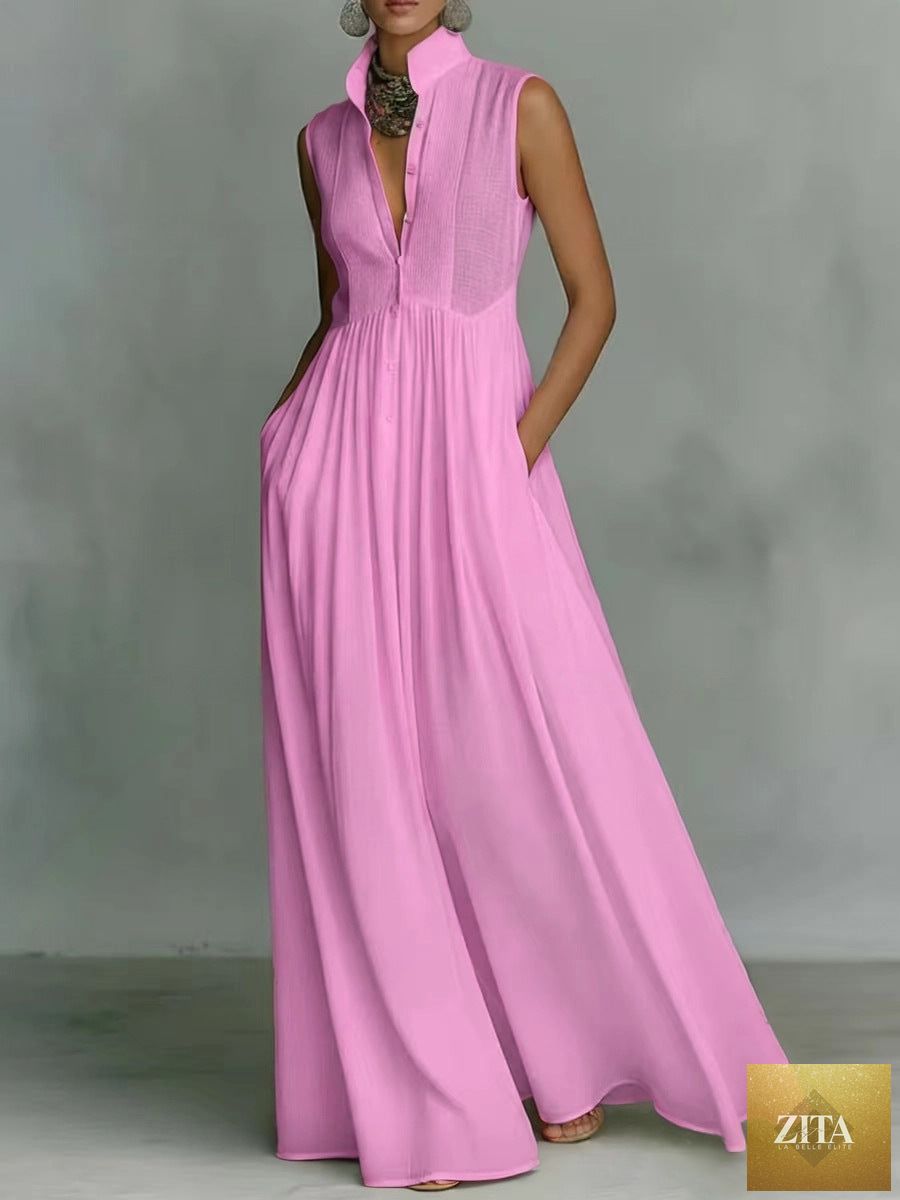 Women's French-style high-waist midi dress with ribbon tie, casualwear by FitiqueFit, featuring a fitted waist and elegant design.