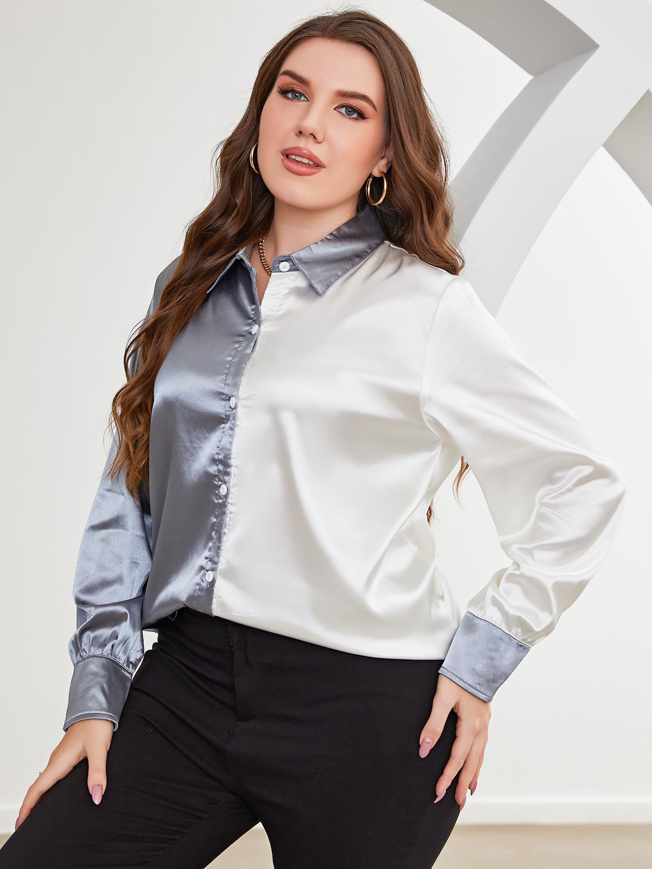 Plus Size Two-Tone Long Sleeve Shirt See size chart under “more details”