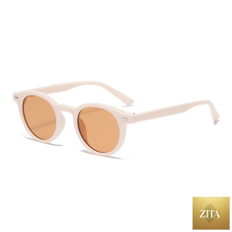 Retro round UV400 sunglasses with tinted European-style frames by FitiqueFit, featuring a classic and stylish eyewear design.