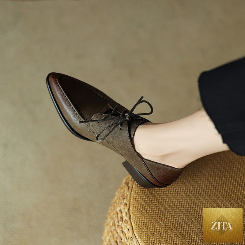 Women's retro strap chunky heel pointed-toe shoes by FitiqueFit, featuring a stylish design with comfortable heel support.
