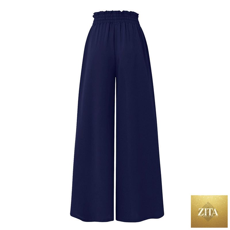 Women’s high waist wide leg casual pants by Zita La Belle Elite, shown in a relaxed fit with flowing fabric.