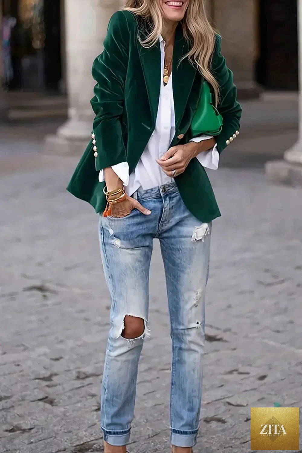 Women's casual blazer with one-button lapel collar and long sleeves by FitiqueFit, stylish and versatile for everyday wear.