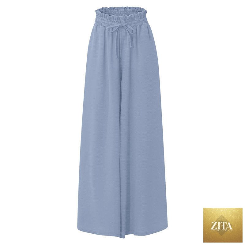 Women's high waist wide leg casual pants by Zita La Belle Elite, shown in a relaxed fit with flowy fabric.