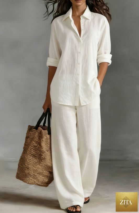Zita La Belle Elite women's polyester two-piece suit set with blazer and pants, casualwear style, shown on a model.