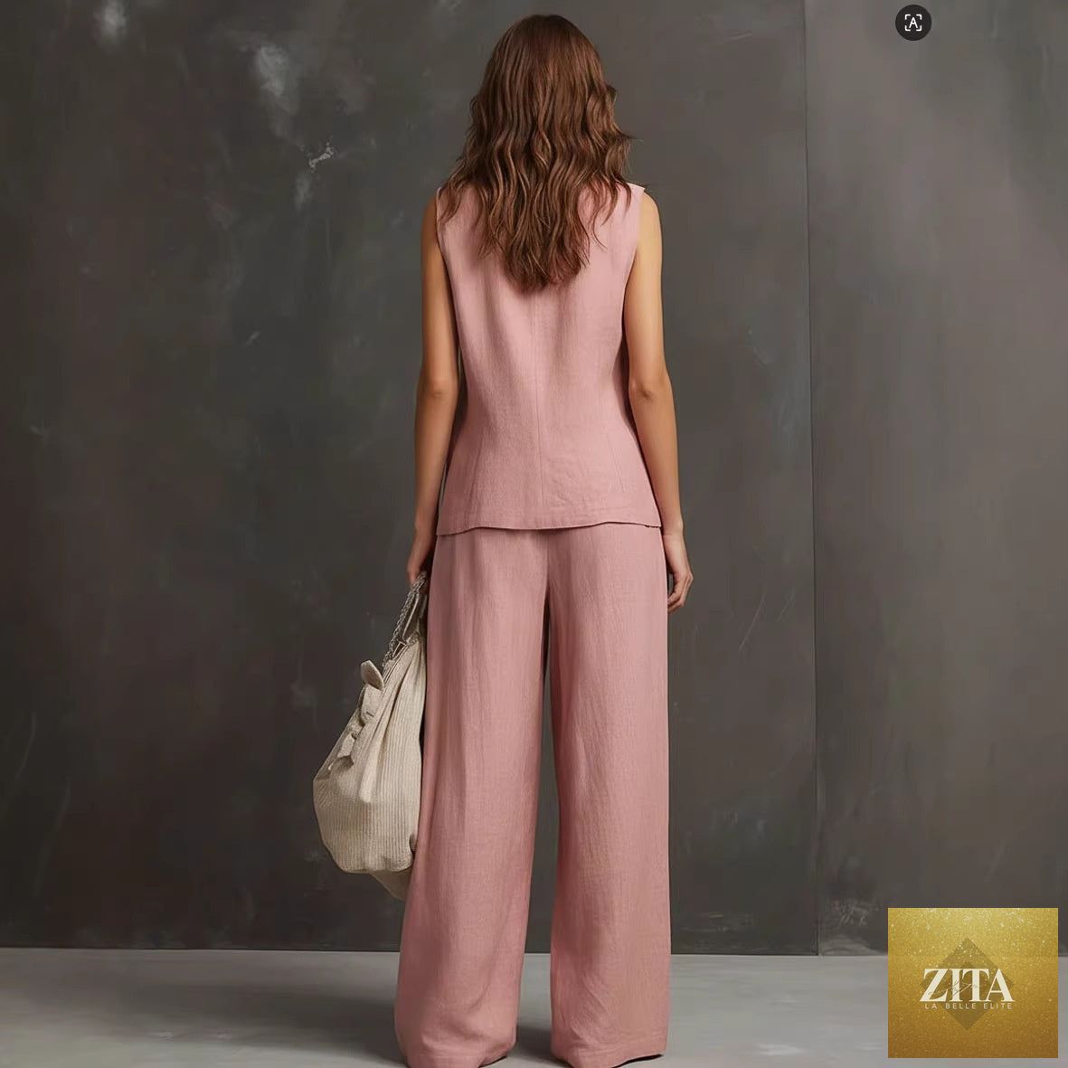 Zita La Belle Elite women's casual sleeveless vest and wide-leg pants two-piece set in various colors, XS to 3XL.