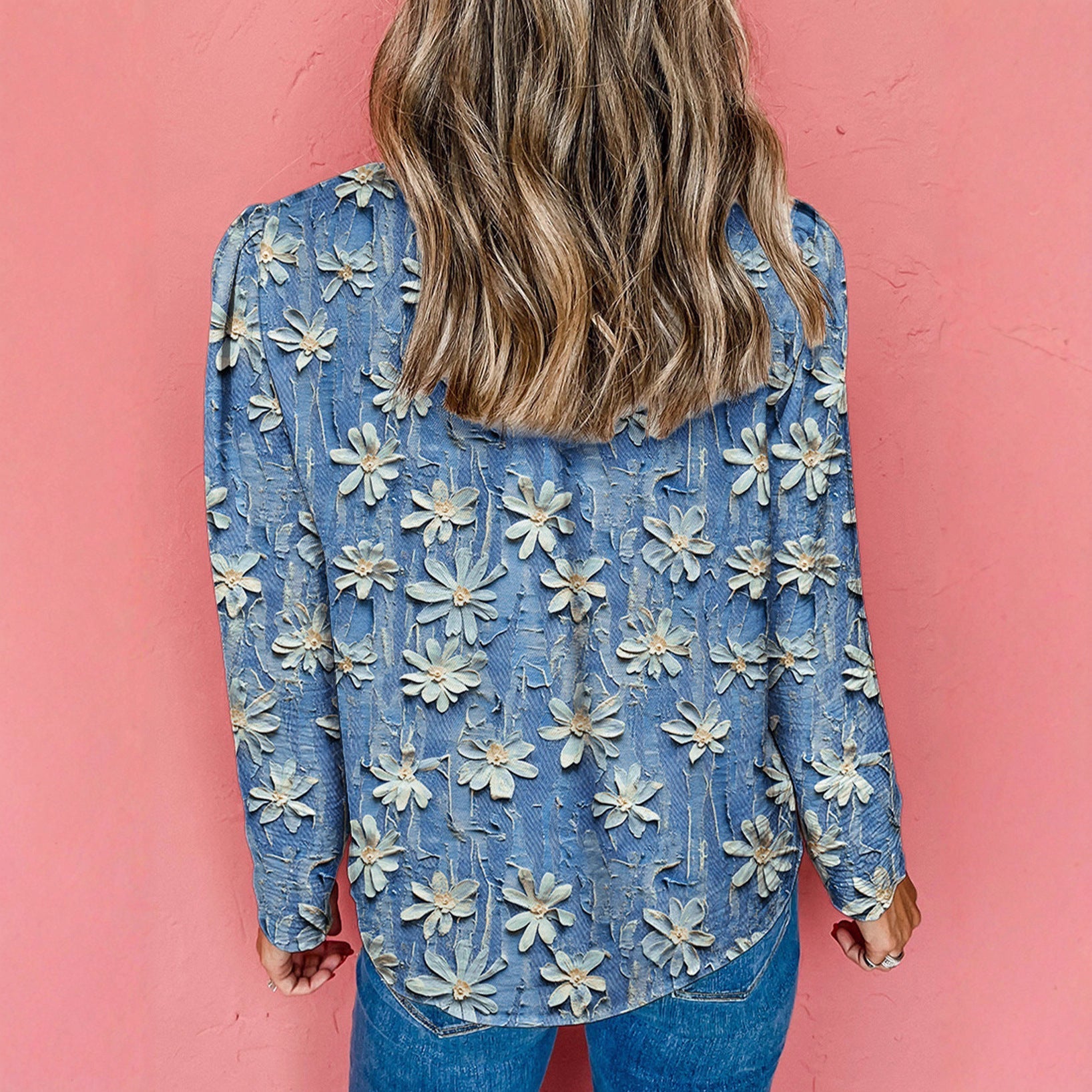 Women's retro floral print chiffon blouse by FitiqueFit, loose fit long-sleeve casual top with a floral pattern and chiffon fabric.