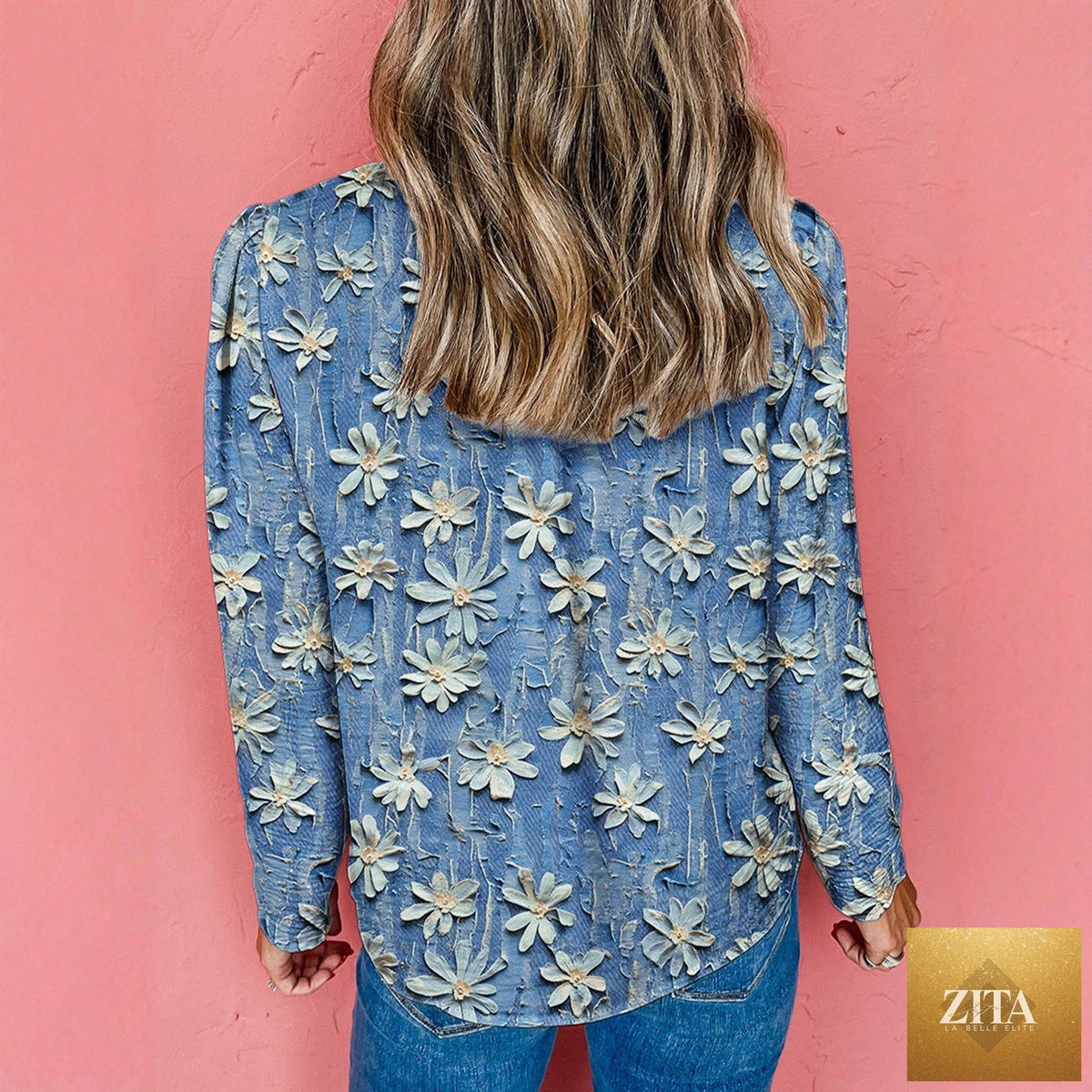 Women's retro floral print chiffon blouse by Zita La Belle Elite, loose fit long-sleeve casual top with vibrant floral design.