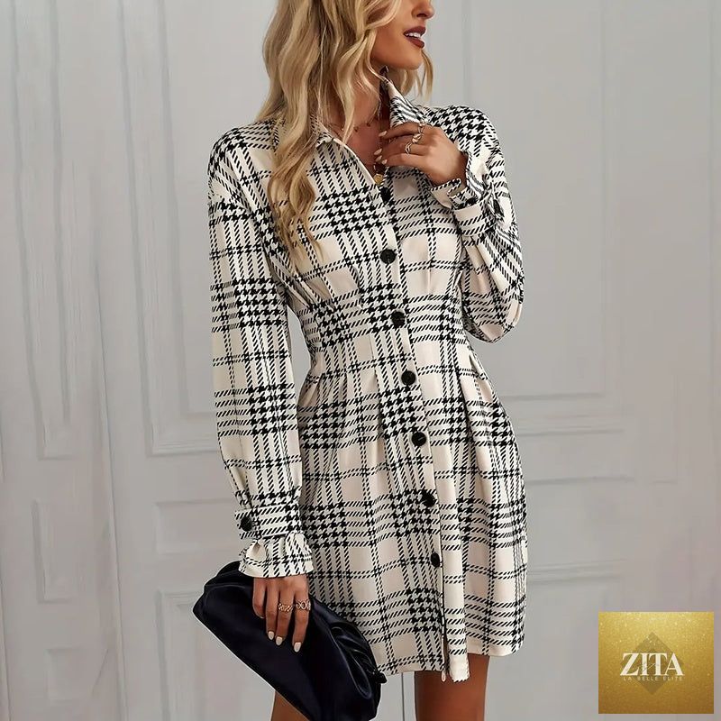 FitiqueFit plaid shirt dress with ruched waist, long sleeves, and A-line mini silhouette, perfect for casualwear.