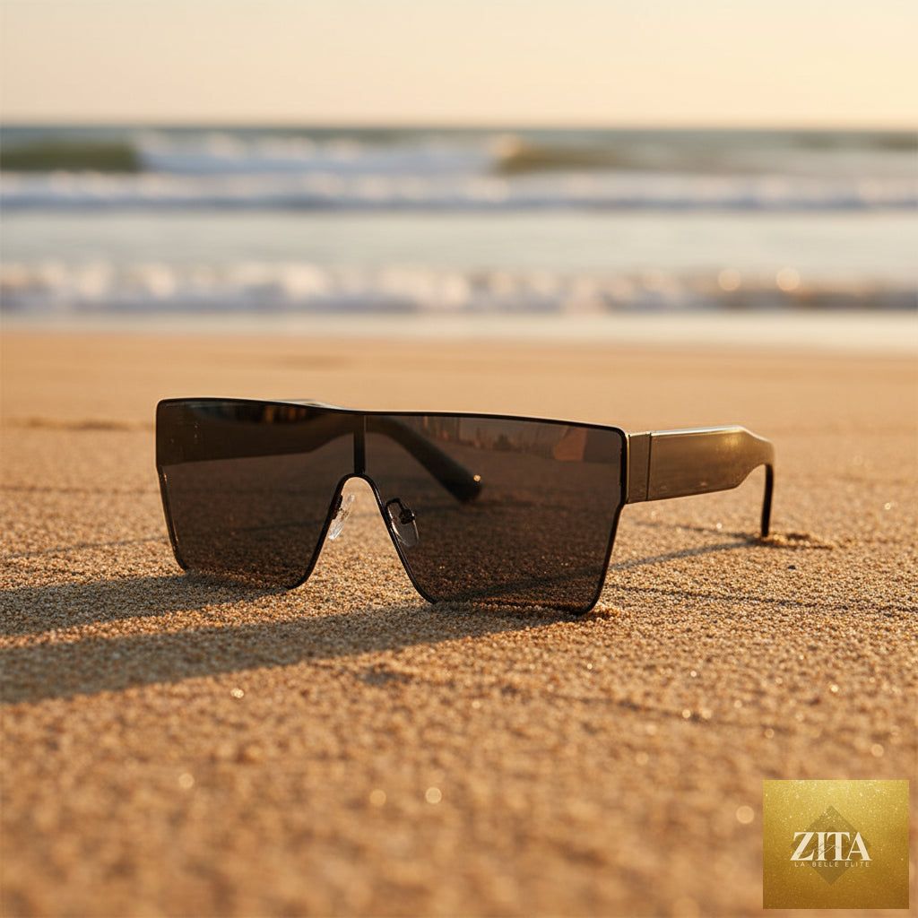 Square metal frame sunglasses by FitiqueFit, featuring a modern hip-hop European fashion style, with reflective lenses and sleek design.