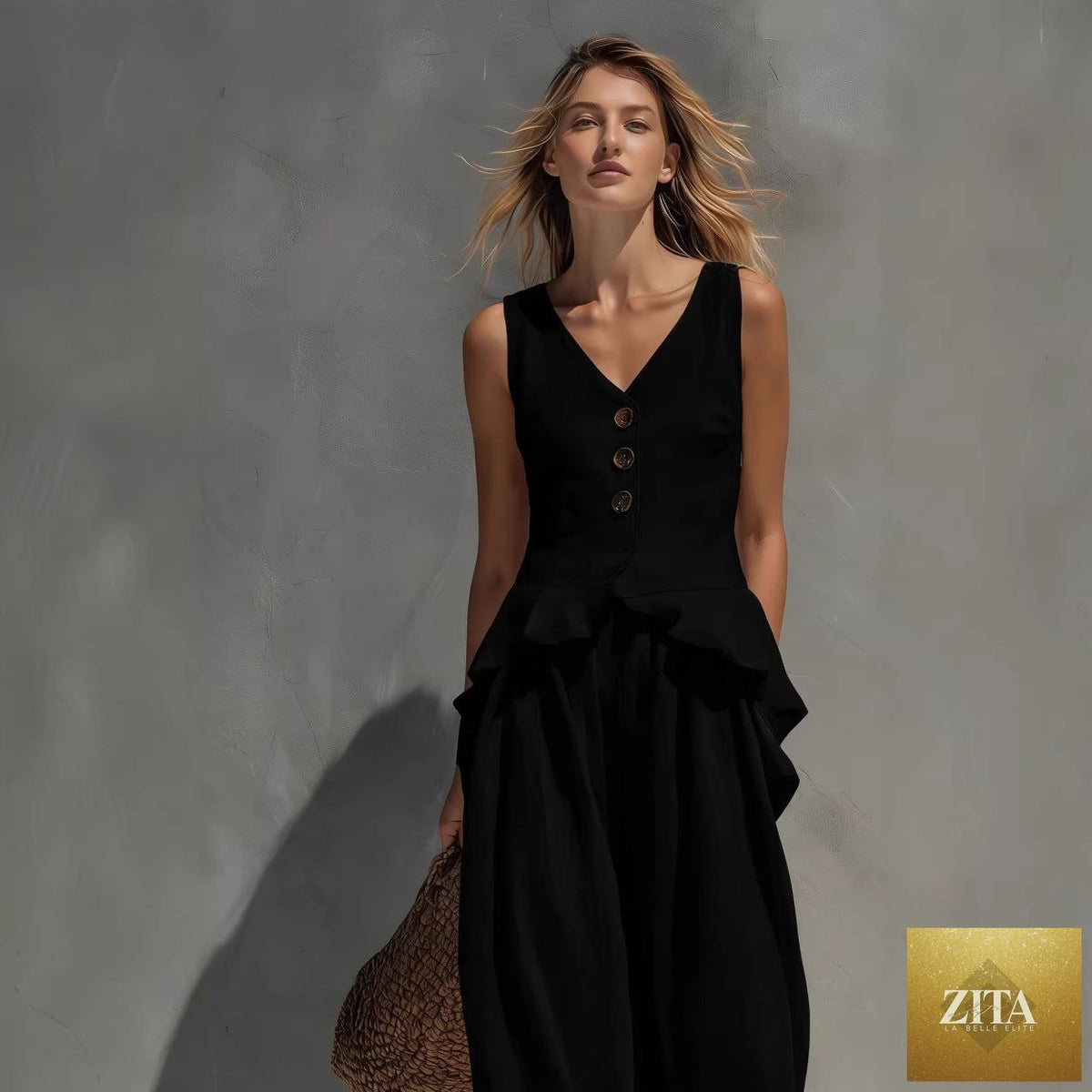 Zita La Belle Elite women's sleeveless top and wide-leg pants two-piece casualwear set, featuring a relaxed fit and stylish design.