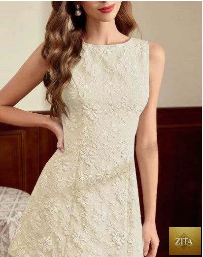 Women's Jacquard sleeveless midi dress by Zita La Belle Elite featuring a slim fit and minimalist French style design.