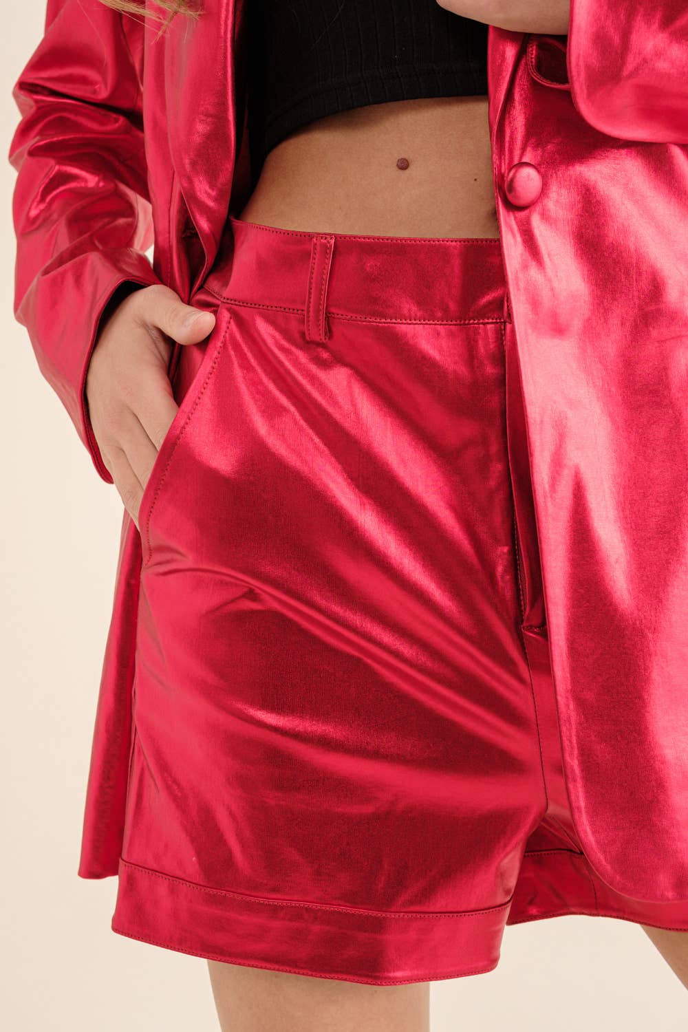 Sleek Metallic Red Blazer Set