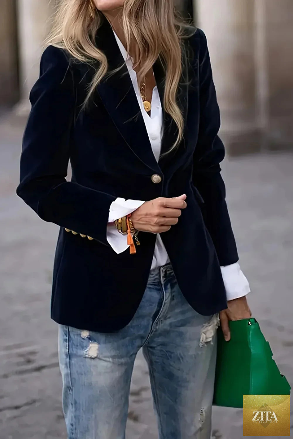 FitiqueFit women's casual blazer with one-button lapel collar and long sleeves, styled for a modern, polished look.