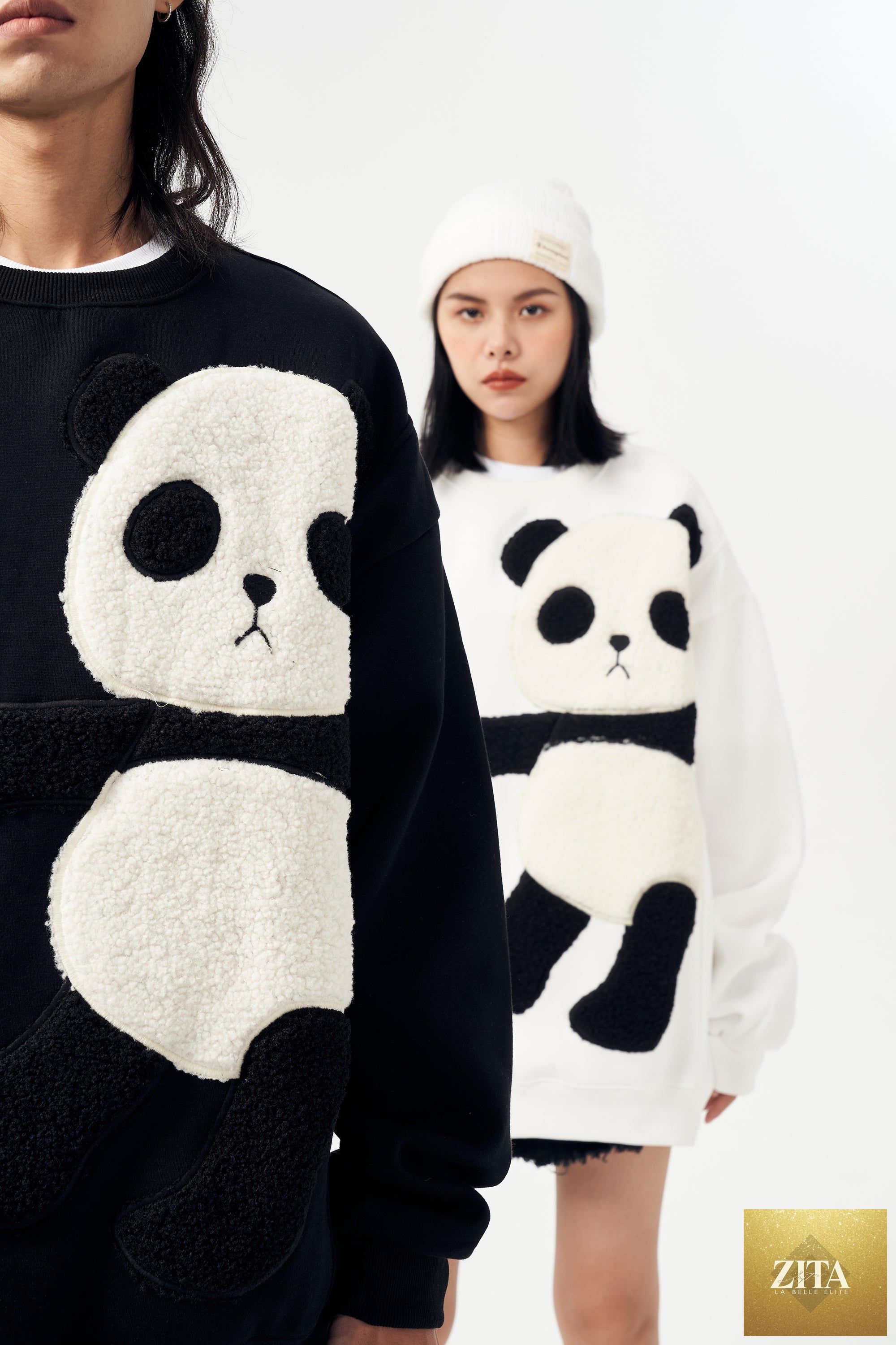 Niepce Furry Panda Crewneck sweater featuring a soft, plush panda design on a cozy knitted sweater.