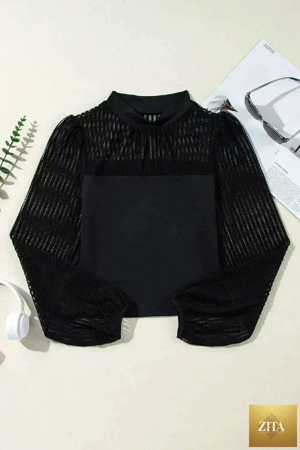 Femstylo mock neck long sleeve blouse featuring a stylish, trendy design, perfect for casual or dressy occasions.