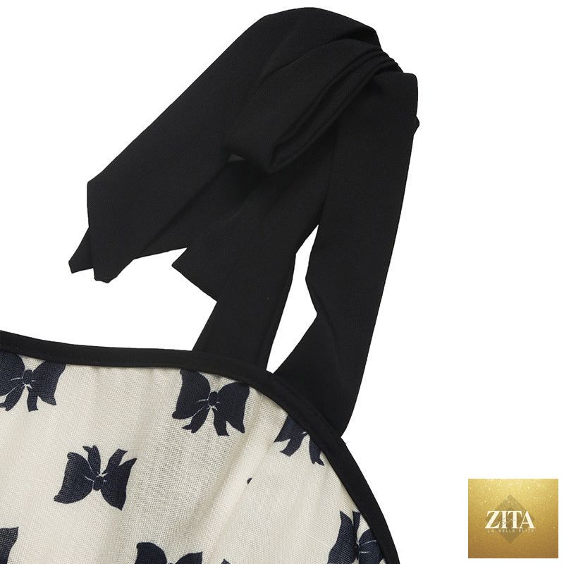 FitiqueFit casual summer dress with shoulder strap bow decoration and bow print, elegant and stylish for warm weather wear.