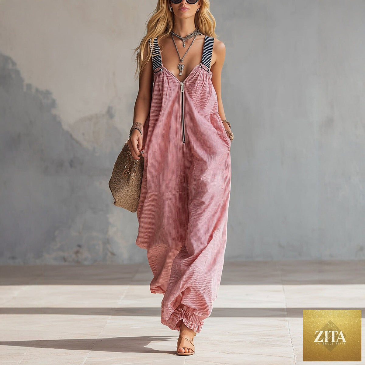 Women's casual long-sleeve waist-cinching flared pants set by Zita La Belle Elite, shown on a model in a relaxed pose.