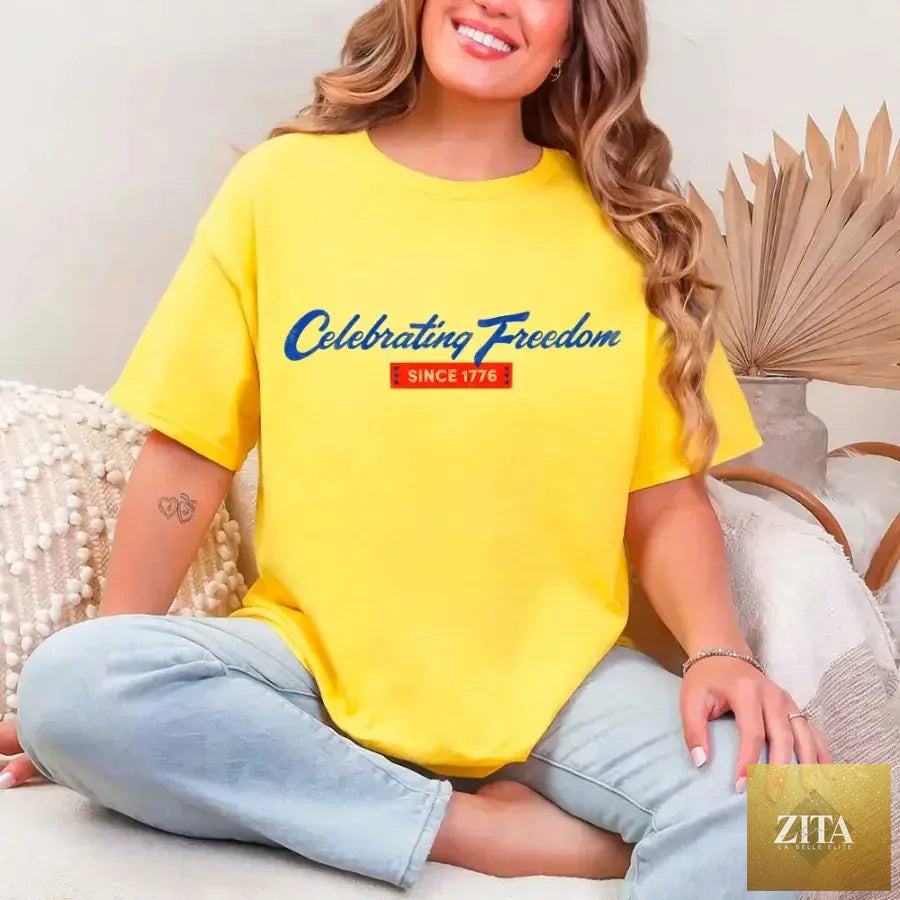Daisy design on a patriotic 4th of July T-Shirt from Adorb Custom Tees, celebrating American freedom since 1776.