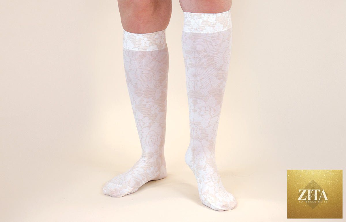 LympheDIVAs Darling Fair gradient compression socks with colorful striped design and comfortable fit.