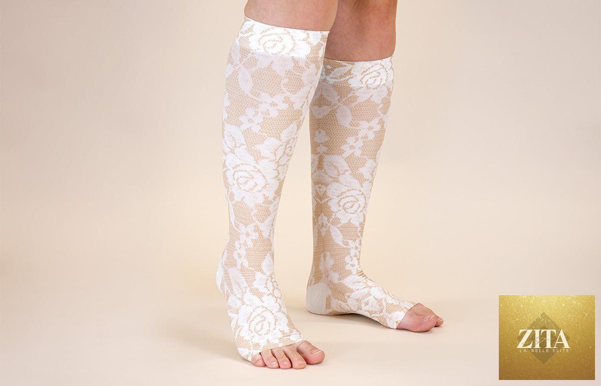 LympheDIVAs Darling Tan Gradient Compression Socks with stylish color gradient and comfortable knit fabric.