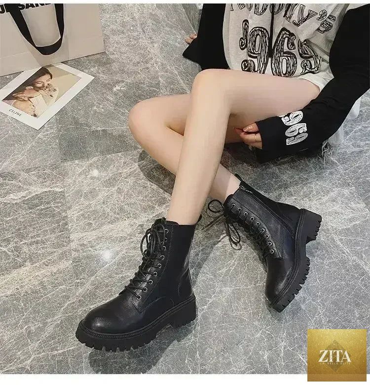 Femstylo Rhinestone Martin Boots with sparkling embellishments, featuring a bold design and sturdy sole for stylish, confident walking.