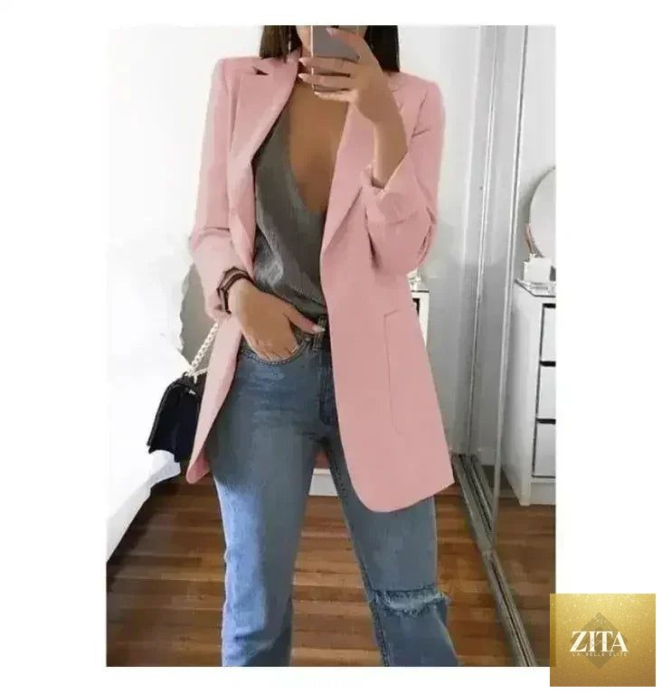Femstylo women's slim blazer jacket for autumn, casual office suit, stylish women's fashion blazer for professional or casual wear.