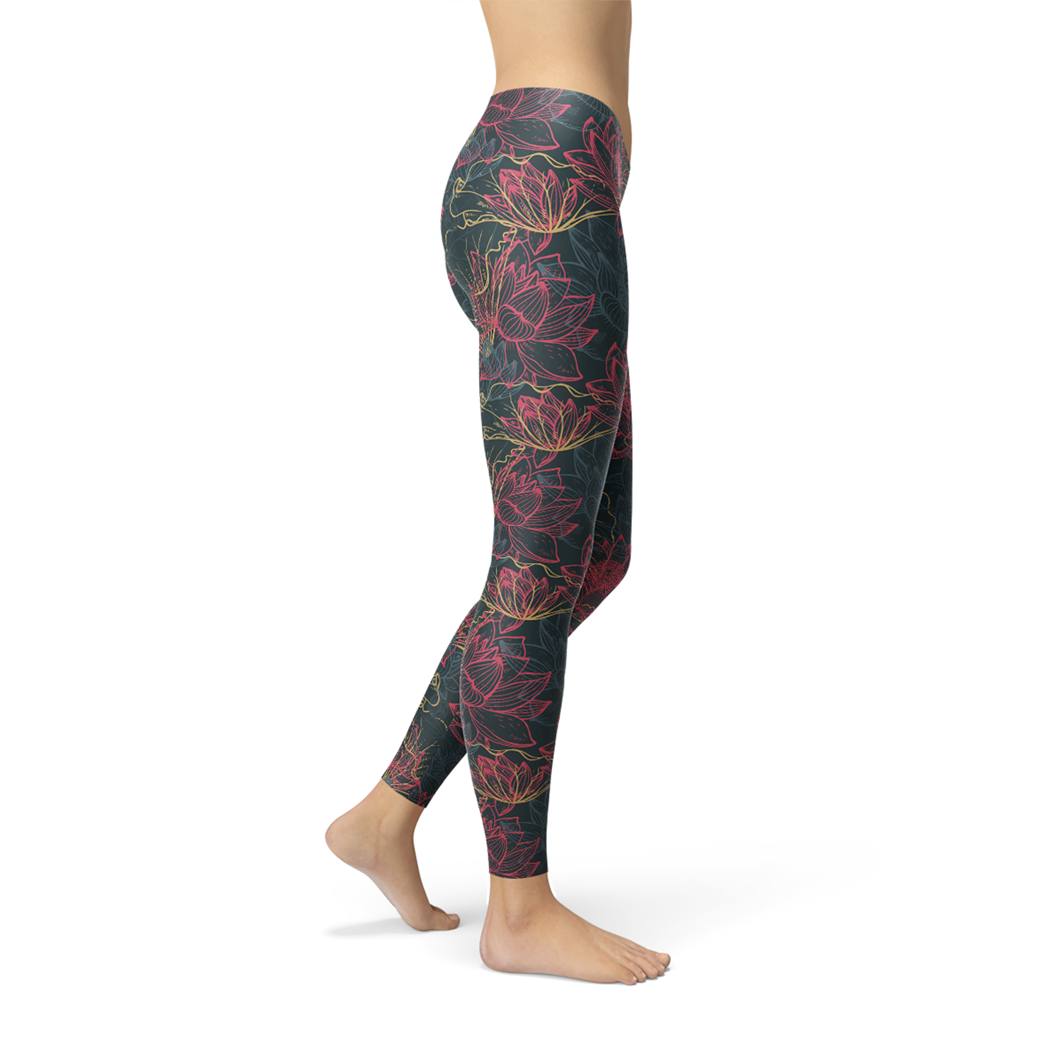 Womens Floral Lotus Leggings Maroon Sooty