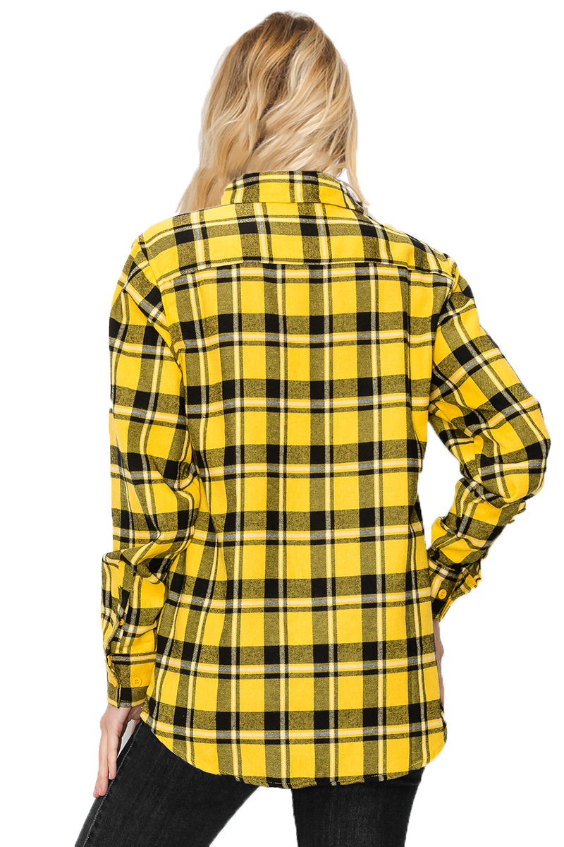 Oversize Boyfriend Plaid Checkered Flannel FL106 Lime Milo