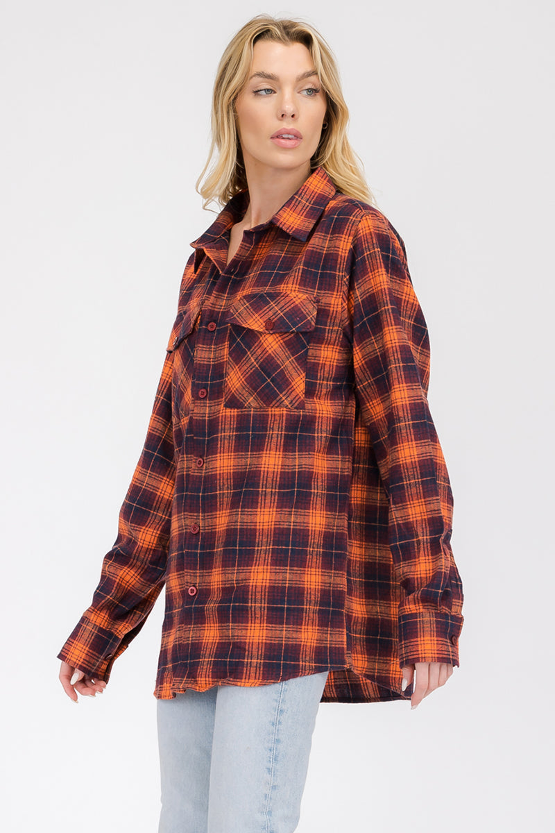 Oversize Boyfriend Plaid Checkered Flannel FL102 Lime Milo
