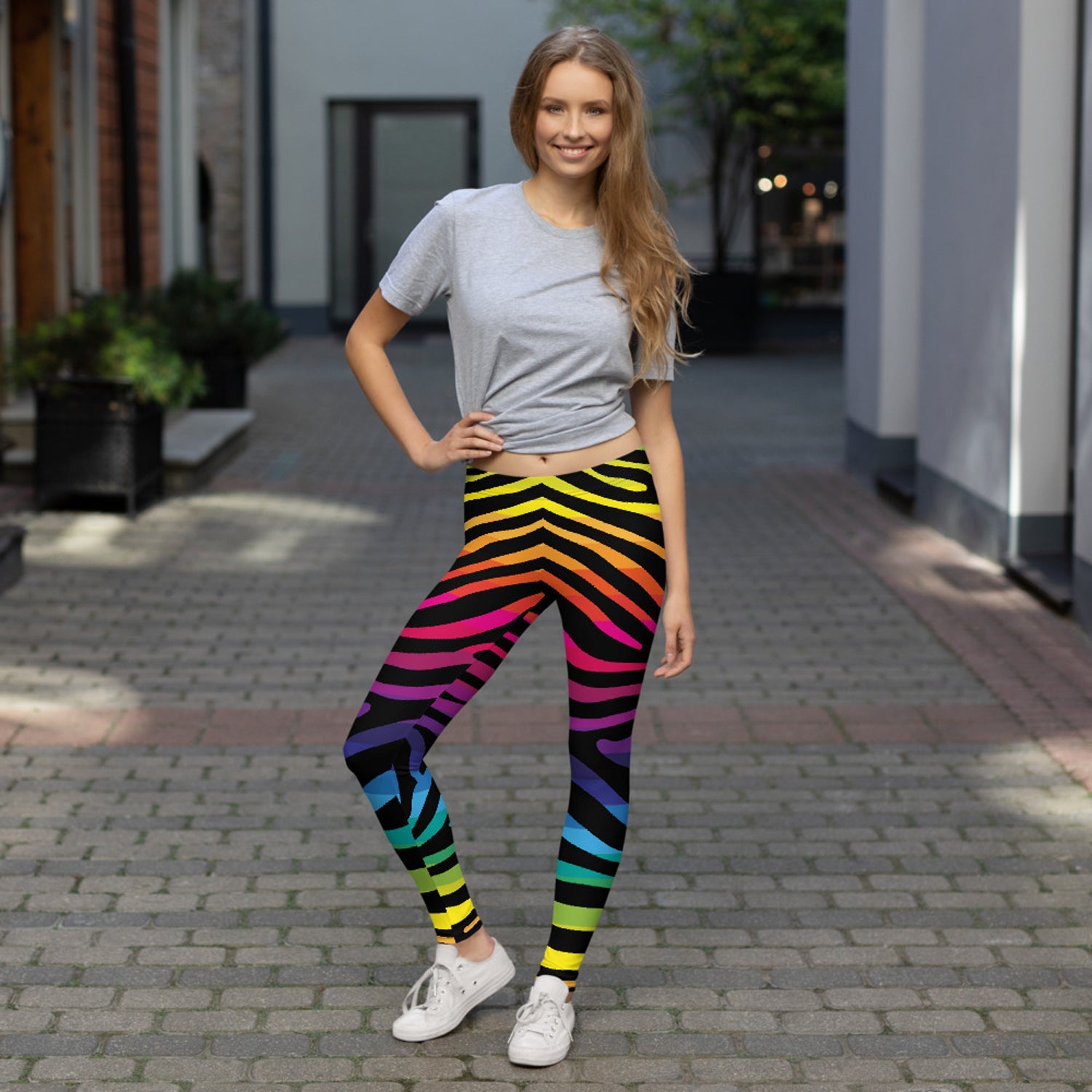 Rainbow Zebra Stripes Leggings for Women Maroon Sooty