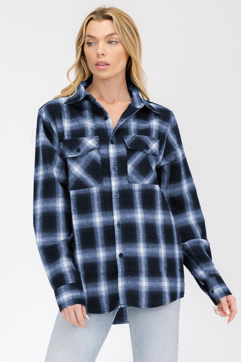 Oversize Boyfriend Plaid Checkered Flannel FL105 Lime Milo