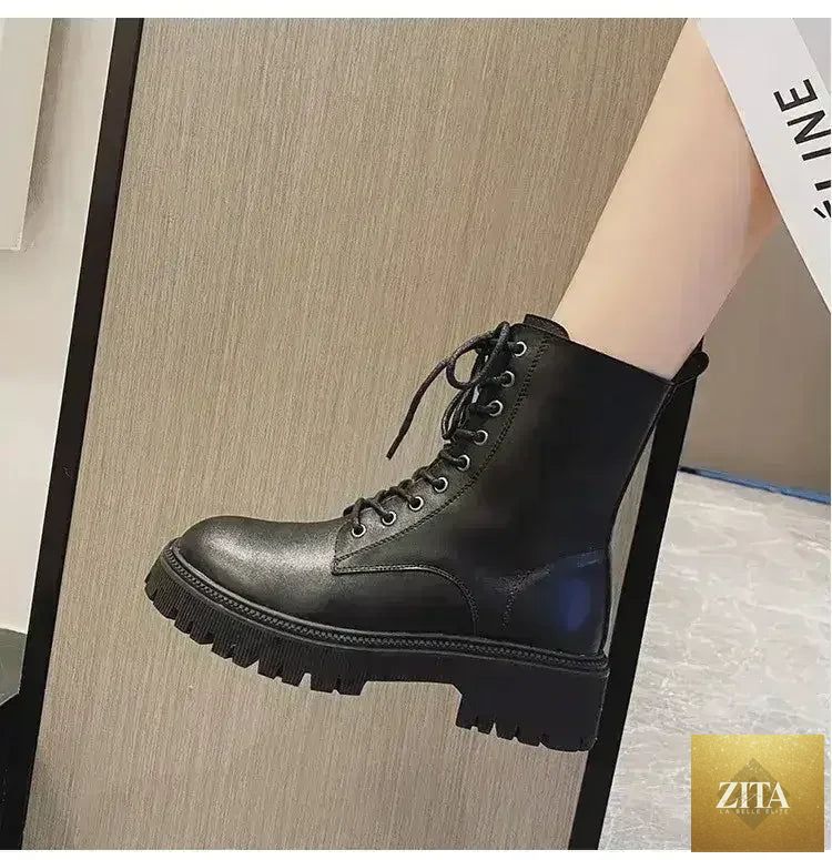 Femstylo Rhinestone Martin Boots with sparkling embellishments and bold style, featuring classic combat boot design.