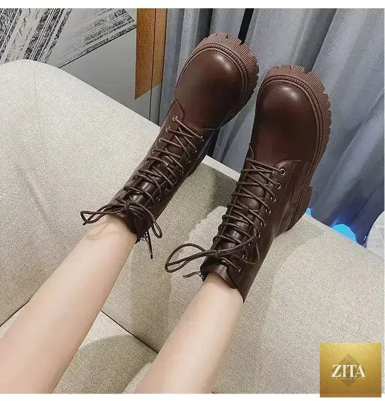 Femstylo Rhinestone Martin Boots with sparkling embellishments, featuring a bold style and classic lace-up design.