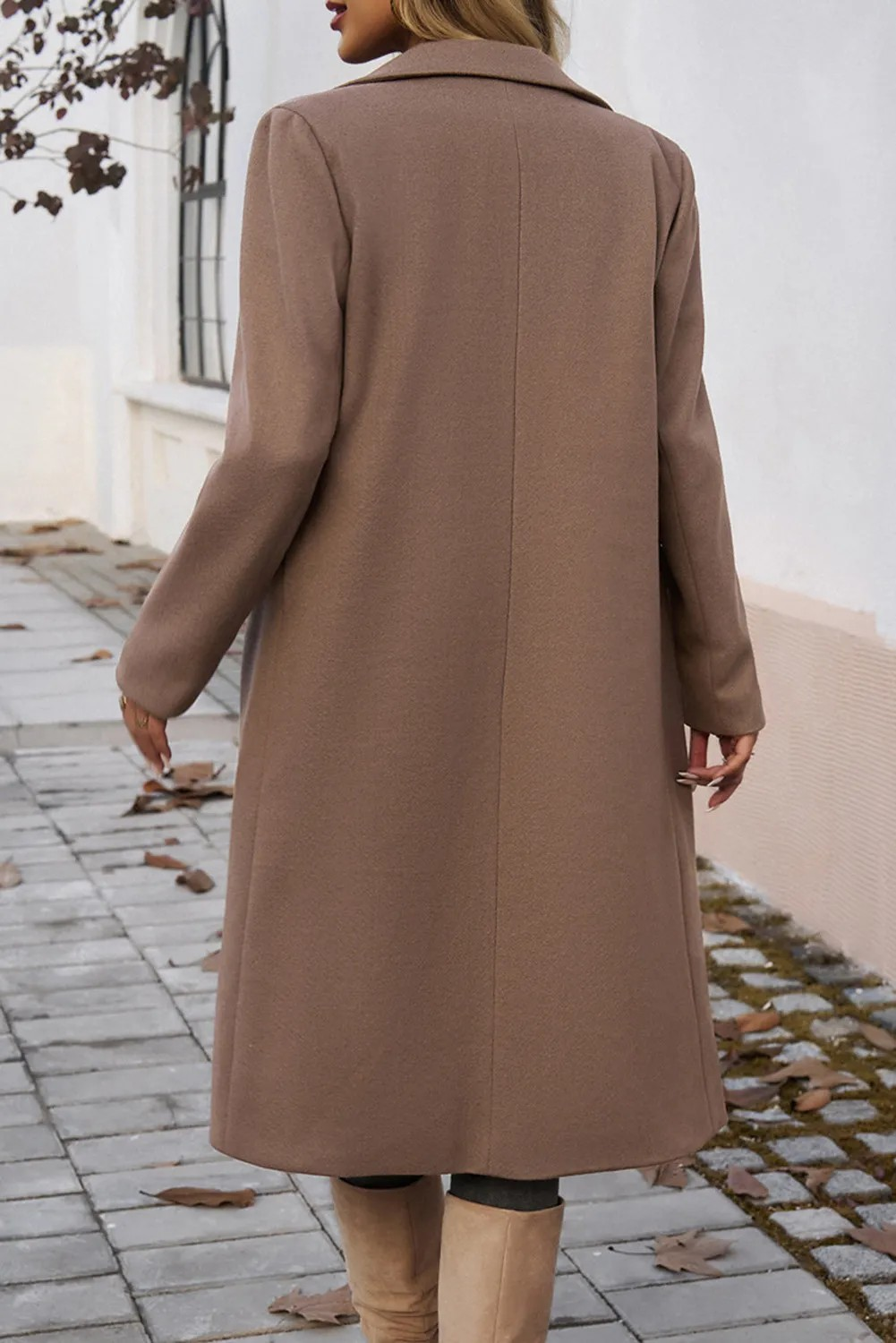 Dark Khaki Single Breasted Lapel Collar Flap Pocketed Overcoat Carmine Juneberry