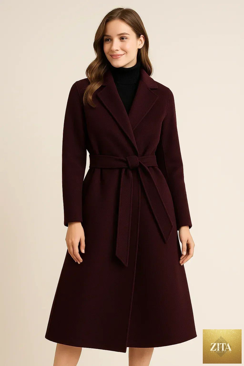 Elegant Korean wool coat for women by Zita La Belle Elite, featuring a stylish autumn and winter jacket with a classic design.