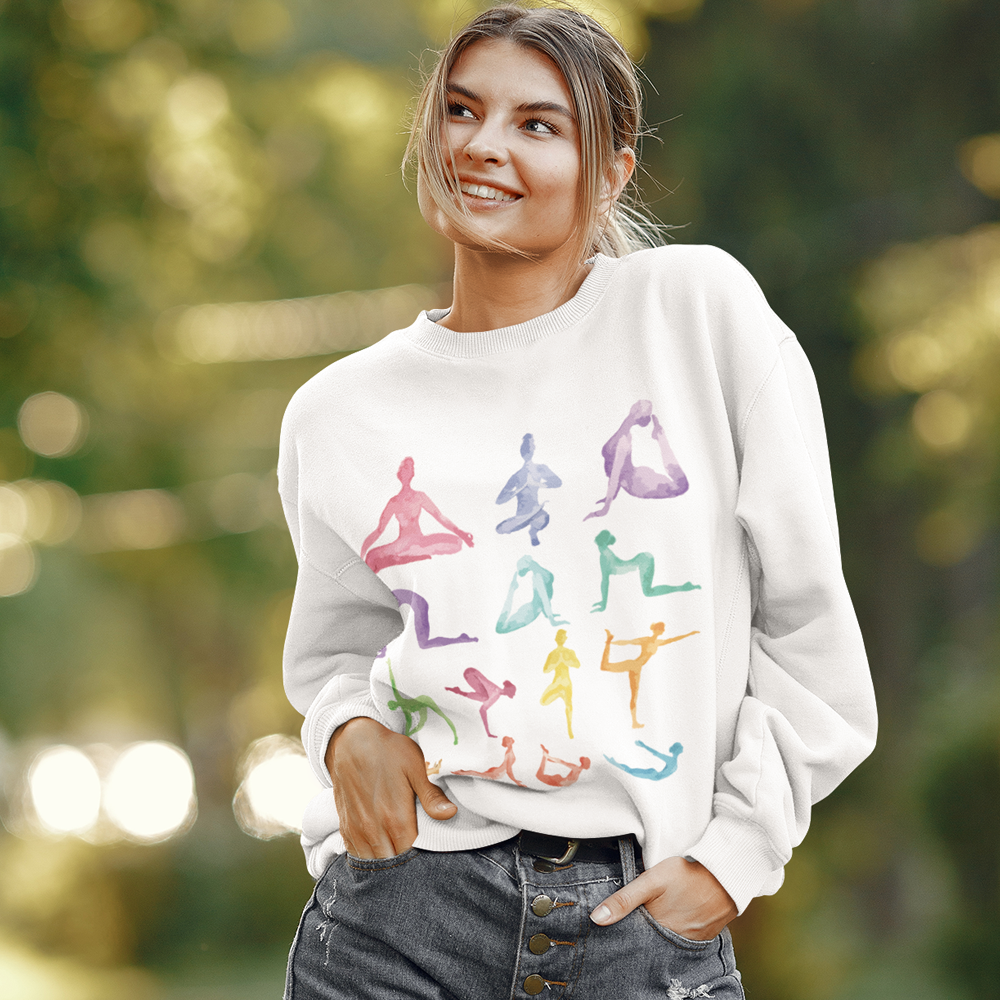 Yoga Theme Crewneck Sweatshirt Yellow Pandora