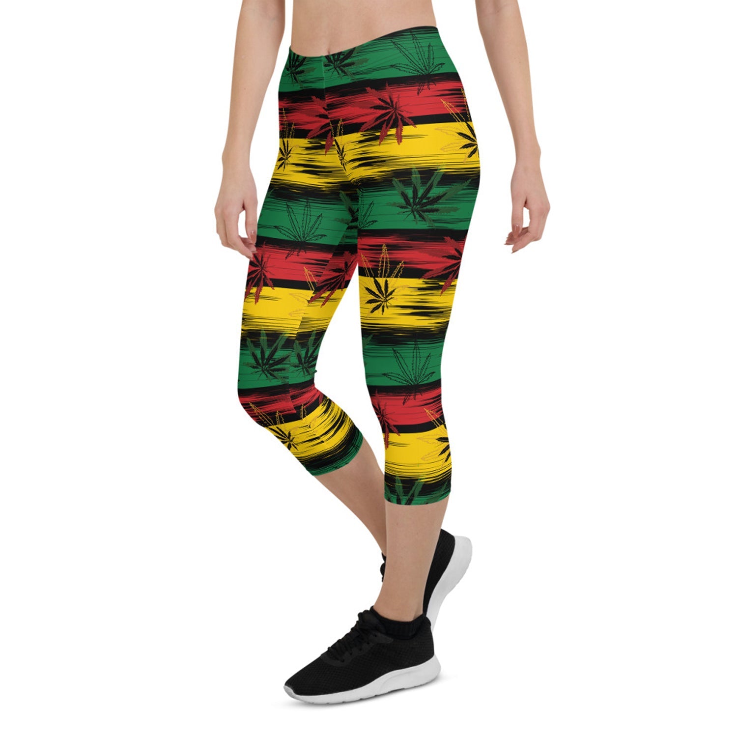 Womens Reggae and Cannabis Capri Leggings Maroon Sooty