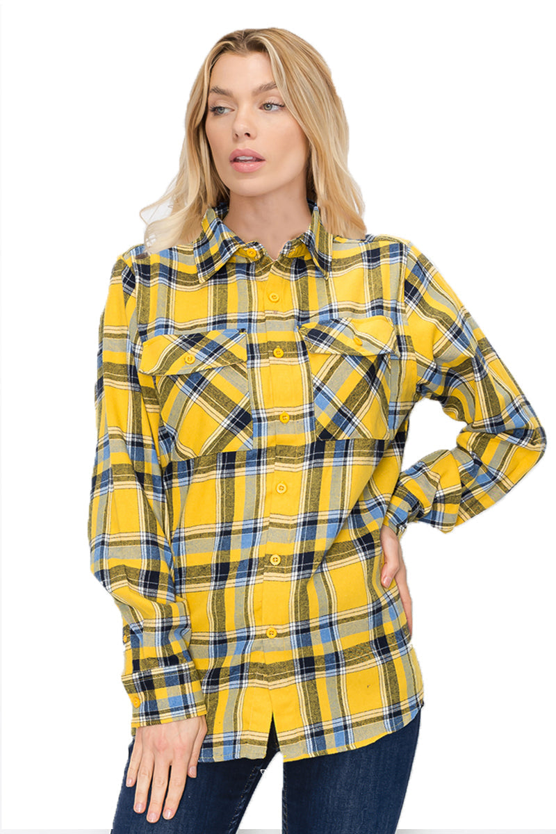 Oversize Boyfriend Plaid Checkered Flannel FL106 Lime Milo