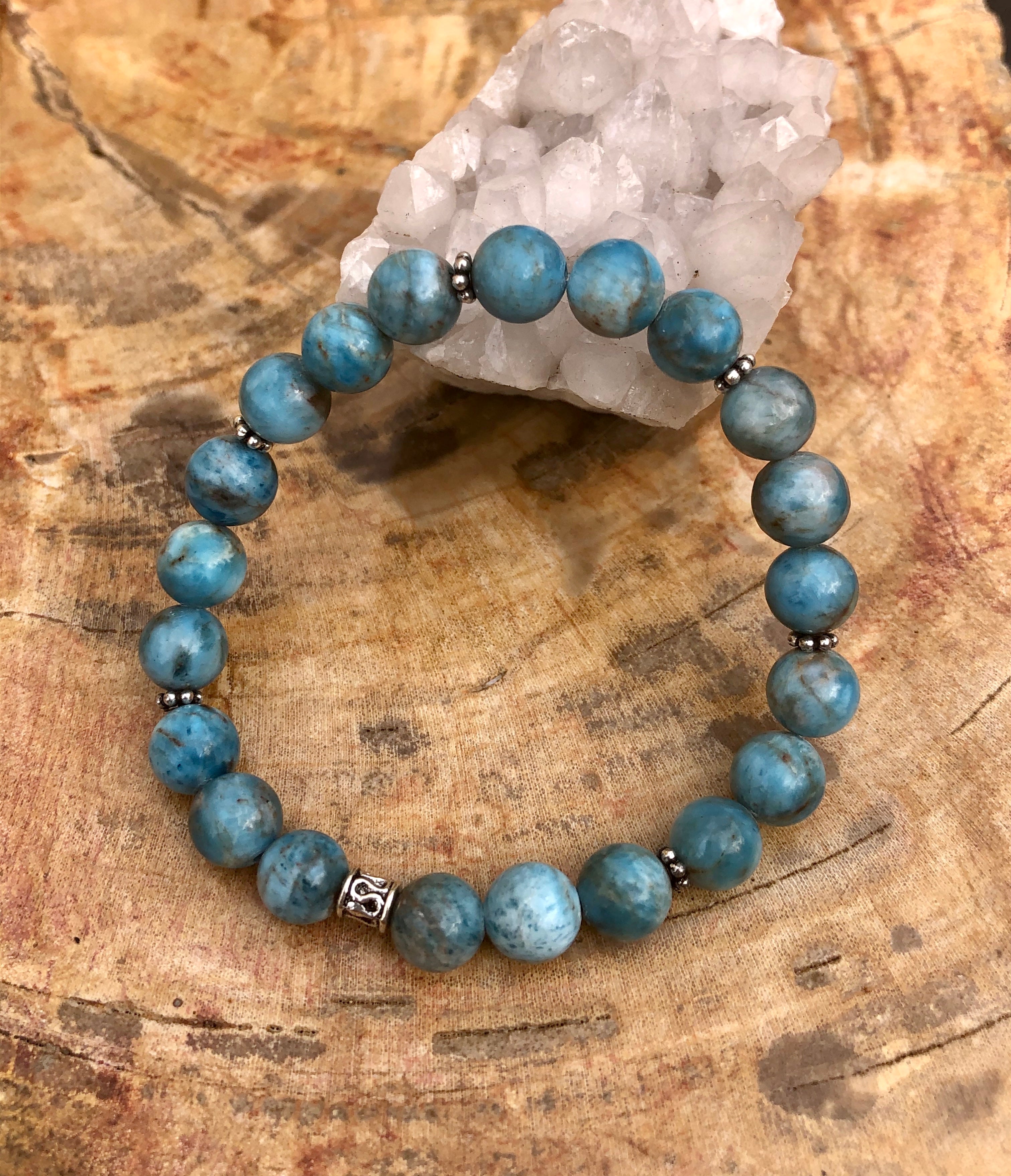 Blue Apatite Stretch Bracelet! Natural Gemstone Bracelet! Violet Chaos