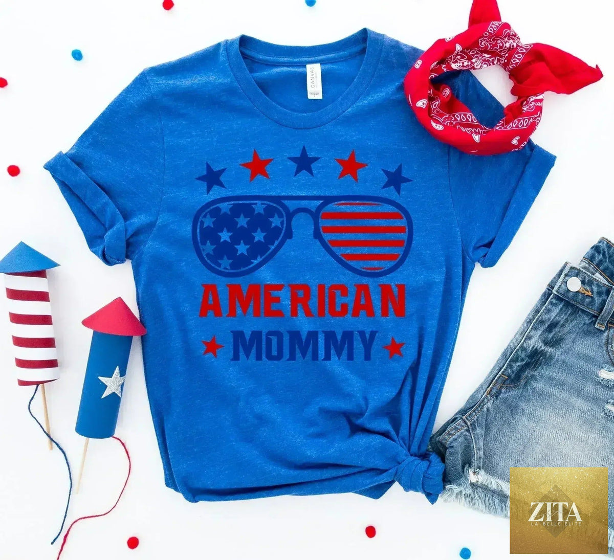 Femstylo American Mommy T-shirt made of premium ring-spun cotton, featuring a comfortable fit for mothers.