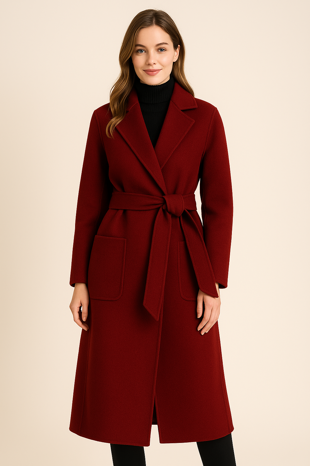 Autumn & Winter Temperament Korean Wool Coat for Women – Elegant & Carmine Juneberry