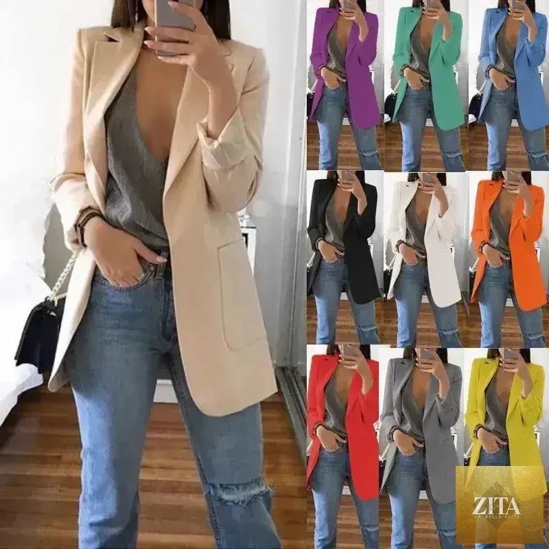 Femstylo women's slim blazer suit jacket for autumn, casual office wear, featuring a stylish, tailored fit in a versatile design.