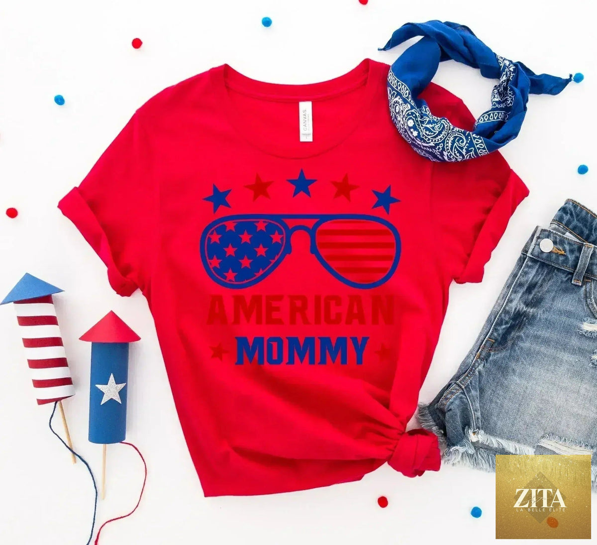 Femstylo American Mommy T-shirt made of premium ring-spun cotton, featuring a comfortable fit for mothers.