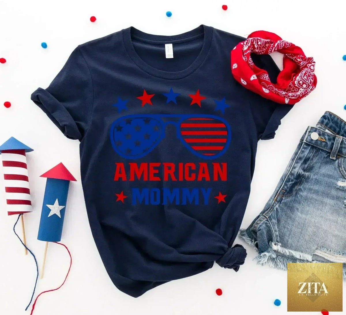 Femstylo American Mommy T-shirt made of premium ring-spun cotton, featuring a comfortable fit and casual style for mothers.