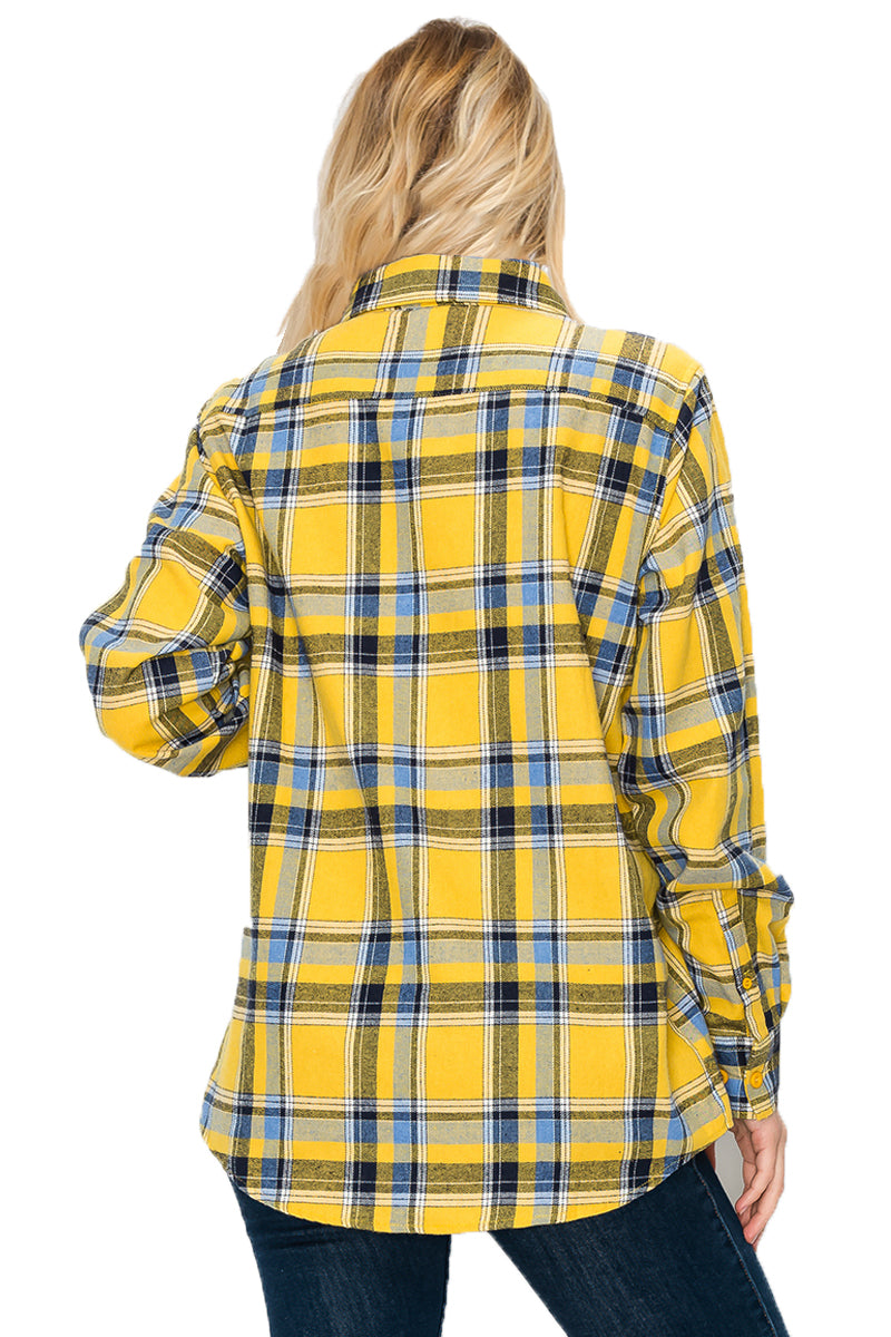 Oversize Boyfriend Plaid Checkered Flannel FL106 Lime Milo