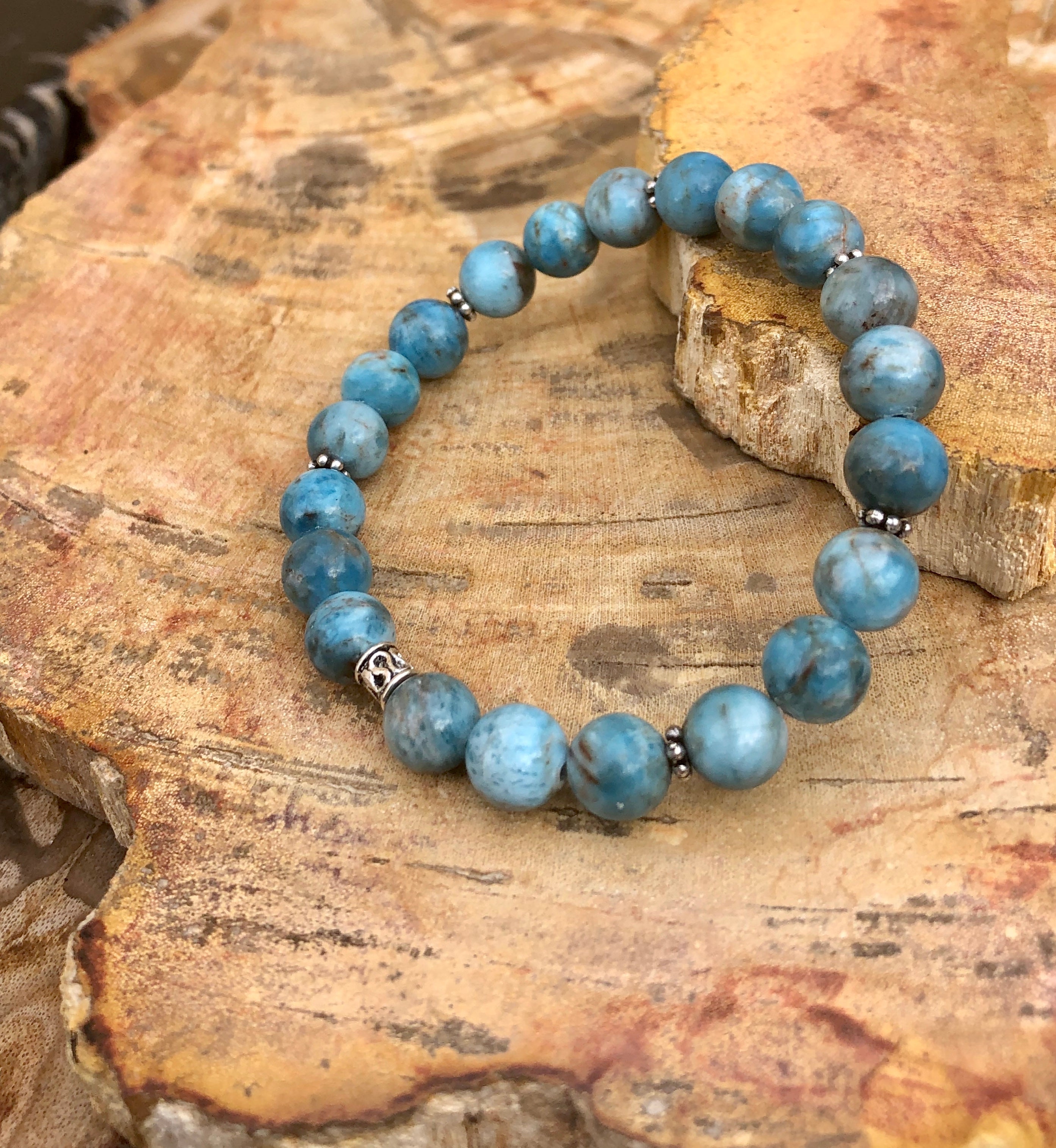 Blue Apatite Stretch Bracelet! Natural Gemstone Bracelet! Violet Chaos
